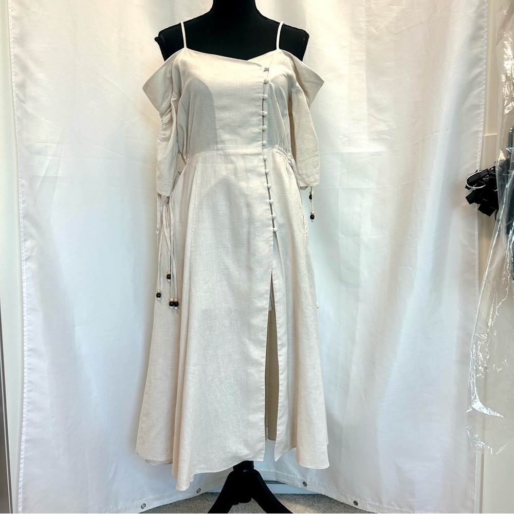 Jonathan Simkhai off the shoulder cream beige cotton and linen dress Sz XS - Picture 4 of 15